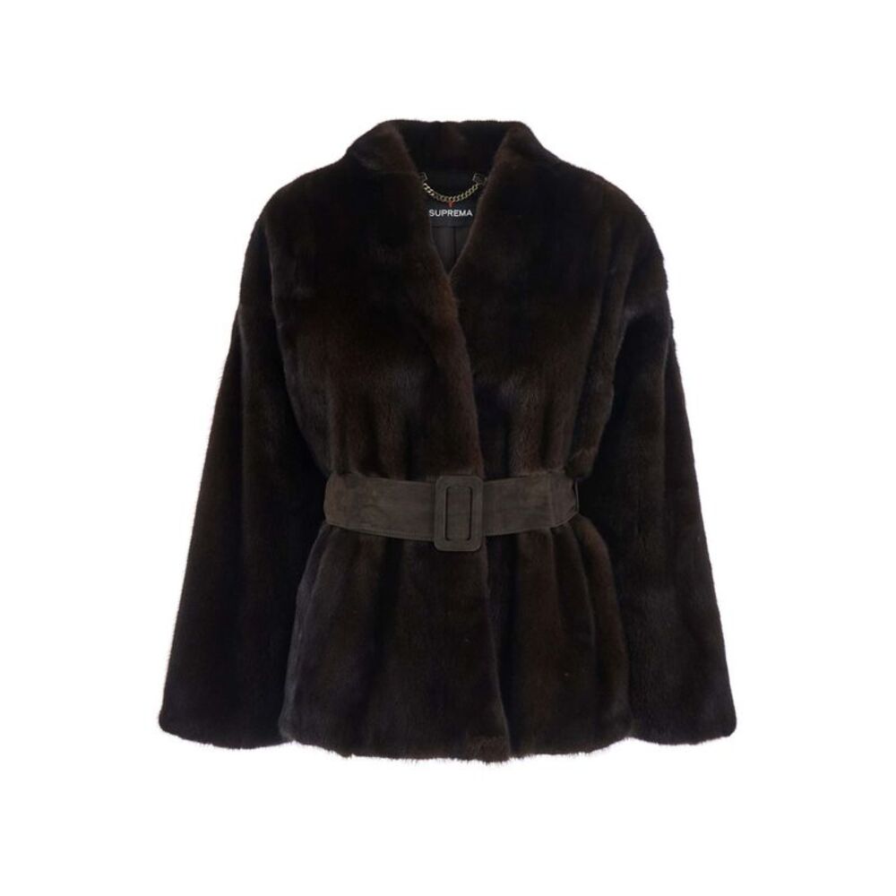 Suprema Women Mink Jacket With High Collar And Long Sleeves In Brown For Women